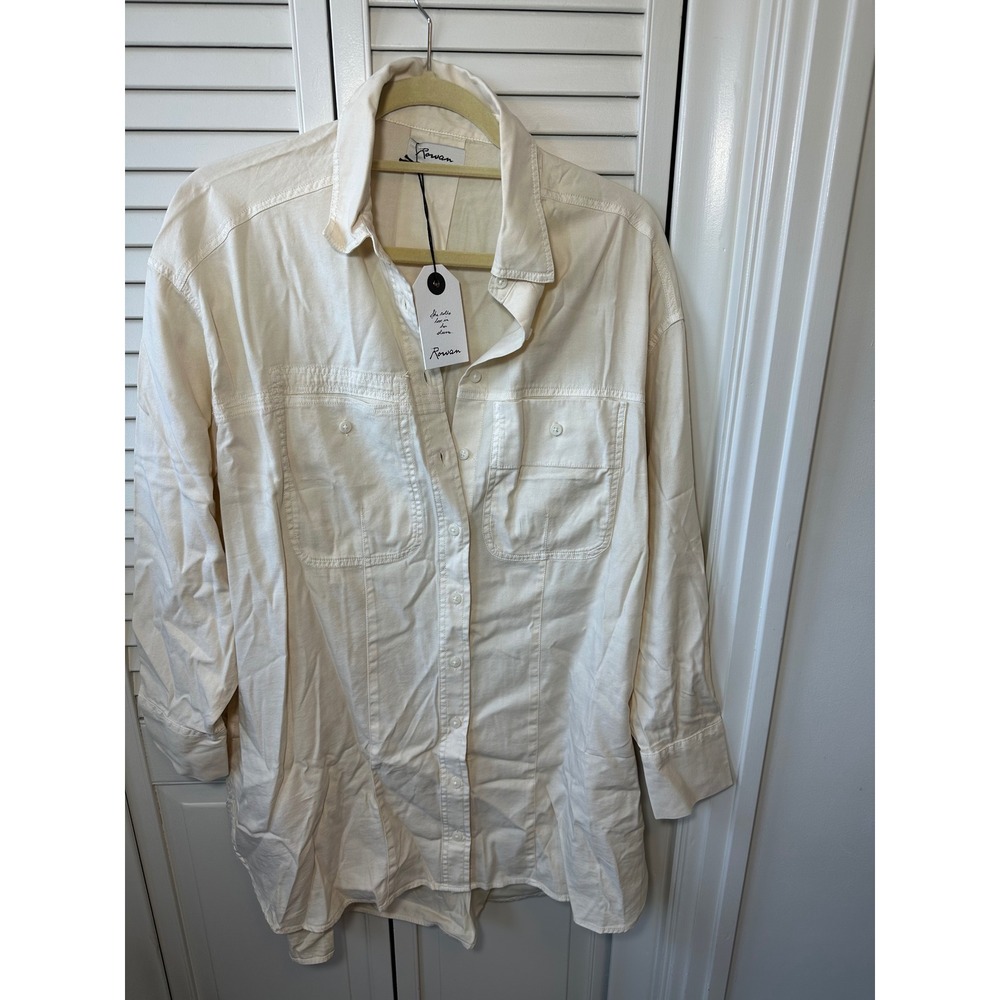 Rowan Womens Cream Cotton Rayon Button Front Utility Shirt Dress Size L NWT(50)
